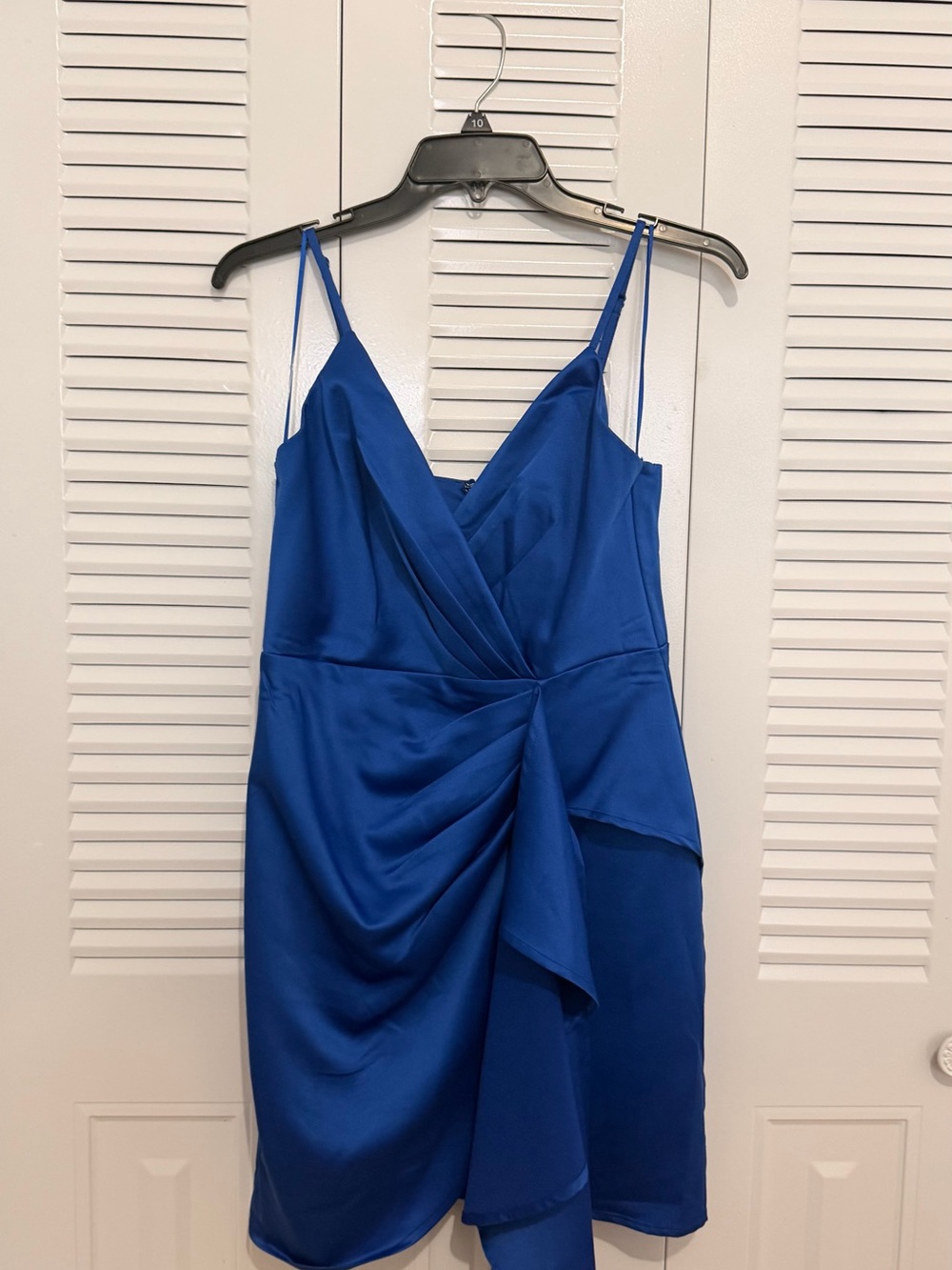 Maniju Royal Blue Satin Wrap Mini Dress Size M